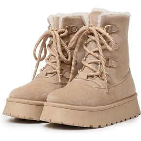Celbreez Snow Boots Platform Boots Winter Boots for Women Mid Calf Lace up Women's Boot Cozy Boots Fleece Lined Boots Trending Shoes for Womens Warm Faux Fur Shoes