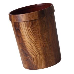 LIFKOME Wood Trash Can Round Wooden Wastebasket Rustic Wastebasket Bin for Home Office Kitchen 4.3 Gallons 25 X 31.5 CM