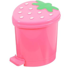 Garneck Strawberry Trash Can, Mini Strawberry Trash Bin Cute Pink Trash Can Kawaii Garbage Can Plastic Garbage Container with Lid Bathroom Bedroom Decor