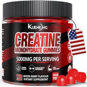Creatine Monohydrate Gummies 5g for Men & Women – 120 Vegan, Sugar-Free Creatine Monohydrate with Taurine & B12 for Strength Support, Energy Boost, Ideal Pre-Workout Supplement