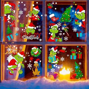 122PCS Christmas Window Clings Decorations for Window Glass, Large Xmas Window Stickers Decor Winter Snowflakes, Cute Christmas New Year Window Cling, Perfect for Holiday Party Decor