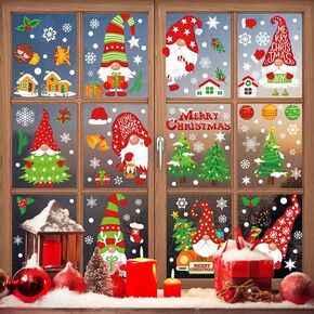 122PCS Christmas Window Clings Decorations for Window Glass, Large Xmas Window Stickers Decor Winter Snowflakes, Cute Christmas New Year Window Cling, Perfect for Holiday Party Decor