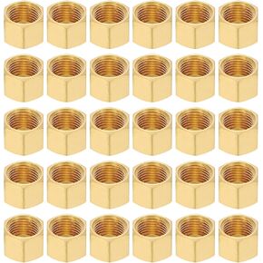 PATIKIL 1/4" Brass Compression Cap Stop Valve Cap, 30Pcs Hex Thread Pipe Fitting Tubing Ends Sealing Cap for Air Conditioner, Water, Air, Gas Line