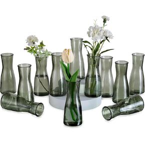 Glasseam Brown Glass Bud Vase: Small Vases for Centerpieces Modern Flower Vase Set of 12 Mini Vases for Flowers Minimalist Cute Decorative Vases for Decor Wedding Table Dining Room Decoration