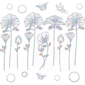 HAPBEAR 30PCS Flower Window Decals for Bird Strikes - Anti-Collision Window Decals to Save Birds from Window Collisions,Non Adhesive Reusable Vinyl Rainbow Window Stickers for Birds