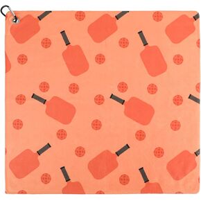 Pickleball Towel, 16.54x14.96 Inch Pickleball Blanket with Carabiner Clip Microfiber Golf Hand Towel Sweat-Absorbing Pickle Ball Beach Towel for Pickleball Sports Events Gifts Accessories (Orange)