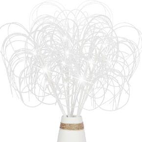 4PCS Glitter Christmas Picks Curly Sprays 20" Artificial Wispy Willow Ting Branches Glittery Twigs Stems Ornaments for Xmas Tree Topper Filler Home Garden Vase DIY Garland Wreath Decor (4, White)