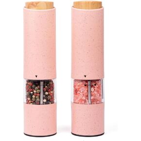 Electric Salt And Pepper Grinder Set Of 2, Battery Powered, One Hand Operation Salt Pepper Mill With Adjustable Coarseness, Led Light Base, Kitchen Accessories SW-204 pink