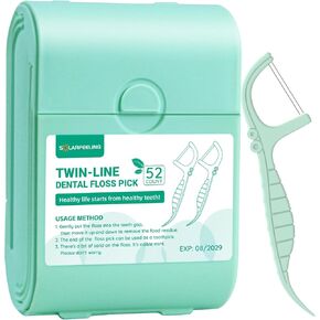 Travel Dental Floss Picks Case with 52 Count Mint Flavor Twin-Line Dental Flosser, Portable Floss Case for Travel, Portable Floss Dispenser, Travel Floss Sticks for Adults
