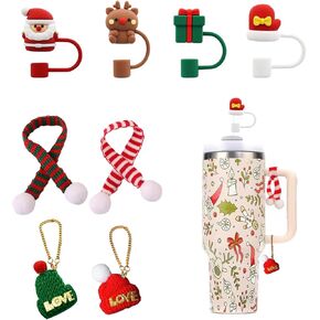 Christmas Stanley Cup Accessories Knit Charms 10mm Straw Cover Cap for Stanley Cup Christmas Charms for Stanley Tumblers Scarf Decorations 8Pcs Christmas Stanley Cup Accessories