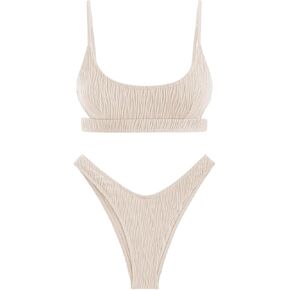 ZAFUL Women's Cutout Bikini Sets Scoop Neck Back Criss Cross Tie Ribbed High Cut Bikini Swimsuit Two Piece Bathing Suits