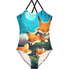 ملابس سباحة للفتيات من قطعة واحدة، ملابس سباحة للشاطئ من Forest Fox Family، ملابس سباحة بحمالات رياضية، 3T in Kuwait