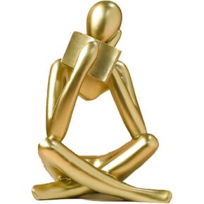 Gold Reading Woman Figurine, Abstract Thinker Statue, Modern Aesthetic Sculpture, Gold Sculpture Decor for Bookshelf, Office, Living Room, Bedroom, Desk, Coffee Table, Resin Statue for Home Decor