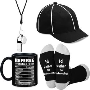 4pcs Christmas Referee Gifts Set Include 15oz Funny Referee Nutritional Coffee Mug Whistle Socks and Referee Hat for Referee Appreciation Gift Judges Christmas Gifts