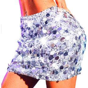 JEWEKY سباركلي الترتر تنورة صغيرة Bodycon الشظية لامعة الهذيان الرقص التنانير ديسكو زي نادي تنورة للنساء