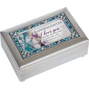 Cottage Garden Granddaughter I Love You Brushed Silvertone Jewelry Petite Music Box Plays You are My Sunshine