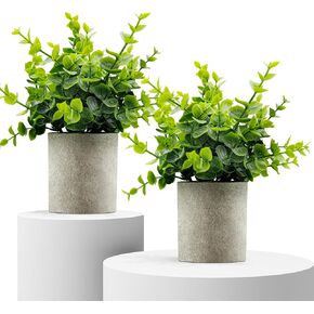 2 Pack Fake Plants 9.5"×6" Eucalyptus Potted Artificial Plants for Home Decor Small Mini Faux Plants Indoor Bathroom Farmhouse Room Coffee Table Greenery Decoration