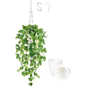 الملك ما وهمية النباتات المعلقة ديكور مع وعاء، 2PCS 3.3ft النباتات الاصطناعية للمنزل داخلي شماعات نبات مكرامية مع الكروم وهمية اللبلاب والسنانير لغرفة النوم الحمام جدار ديكور الزفاف in Kuwait