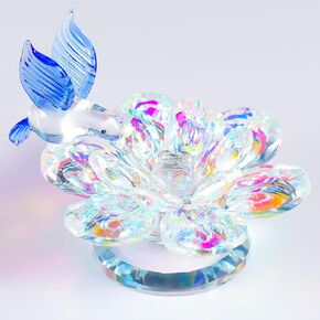 Movdyka Crystal Lotus Flower Decor Purple Butterfly Gifts for Women Blown Glass Figurine Reflection Ornaments Sparkle Lotus Flower Statue Home Decor