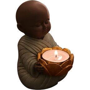 Little Monk Statue Candlestick Holder Vintage Exquisite Decorative Buddha Statue Candle Holder for Desktop Office Outdoor (Bronze)
