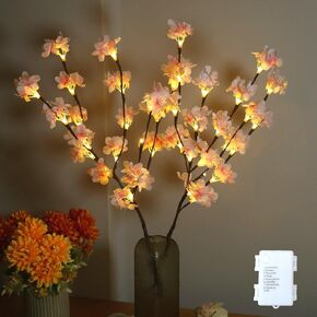 Prelit Lighted Tree Branches, LED Branch Lights with Cherry Blossoms Flowers, Battery Operated Fairy Light with Timer, Decorative Sticks Nights Ambient Lights for Vase Bedroom Christmas Party (White)