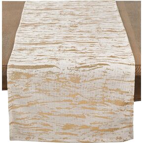 SARO LIFESTYLE - 1612.GL1672B Distressed Foil Metallic Design Cotton Table Runner, 16" x 72", Gold