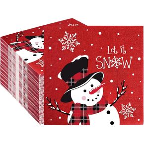 50 PCS Christmas Snowman Paper Napkins Let It Snow Disposable Napkins Winter Party Luncheon Napkins Decorative Christmas Dinner Napkins for Christmas Winter New Year Party Supplies Table Decor