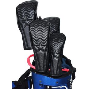 4pcs/Set Golf Club Headcovers Numbered 1, 3, 5,X Fits Oversized Drivers and Fairway HeadCovers Fits 460cc Drivers (Black(4 piece set)