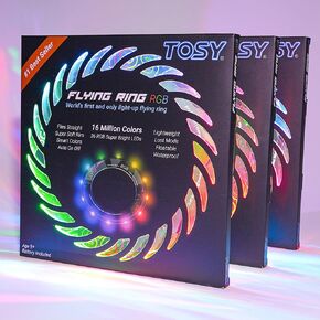 TOSY Flying Ring - 16 Million Color RGB, Super Bright, Lost Mode, Auto Light Up, Safe & Soft, Waterproof, Lightweight Frisbee, Birthday, Camping Toy, Easter Gift for Kid/Boy/Girl, 3-Pack