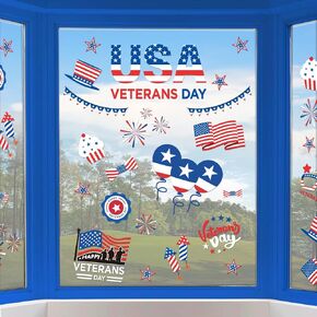 Window Clings Stickers Removable USA for Veterans Day Party Supplies Holiday Party Home Kitchen 6 Sheets