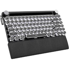 7KEYS Typewriter Keyboard Wireless, Retro Bluetooth Keyboard for IPAD, Mini Mechanical Vintage Style with Leather Palm Rest Compact and Portable, Rechargetable White Led Backlight for MAC/PC/Laptop