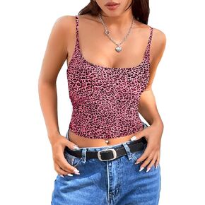 SOLY HUX Women's Leopard Print Cami Crop Tops Spaghetti Strap Casual Summer Top