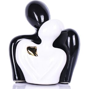 Mini Couple Statue Tv Stand Decor Items for Living Room,Bedroom Decor for Couples Sculpture Knick Knacks for Shelves,Couple Gifts for Her,Show Pieces for Home Decor (black and white gold heart)