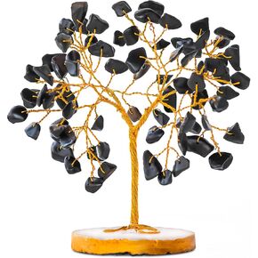 Crystal Tree - Car Dashboard Accessories - Dashboard Figurines & Idols - Crystal showpieces - Home Decor Items - Crystal Tree for Good Luck - Feng Shui Item (Golden Wire Black Tourmaline Stone)