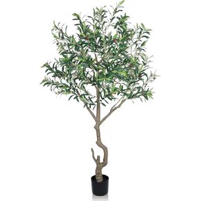 Olive Tree Artificial Indoor, Faux Olive Tree 6ft Large with Dense Leaves, Lifelike Fruits and Thick Trunks, 72 inch Tall Fake Olive Tree for Modern Home Office Living Room Bedroom Decor
