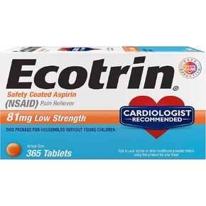 Ecotrin Low Strength Safety Coated Aspirin | NSAID | 81mg | 365 Tablets
