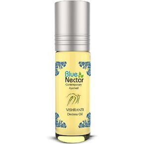 Blue Nectar Vishranti Destress Roll on and Meditation Oil with Cinnamon, Clove, Ginger, Mint Essential Oils (9 Herbs, 0.3 Fl oz)