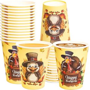 Fancy Land Thanksgiving Party Supplies Turkey Disposable Paper Cups for Fall Autumn Party Decoration Drinking Cup for Kids Hot Cold Drink Juice Coffee 30Pcs