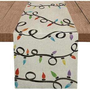 Christmas Table Runner Christmas Lights 13 x 72 Inch Long Table Runner Winter Xmas Home Kitchen Table Decorations Indoor Outdoor Holiday Party Decor
