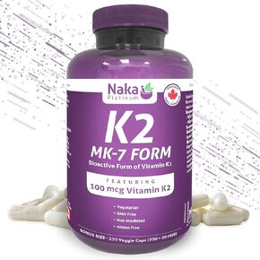 Naka Platinum K2 (MK-7 Form) 100 mcg Super Bonus Size 330 Veggie Caps (300+30) Bioactive Form of Vitamin K2