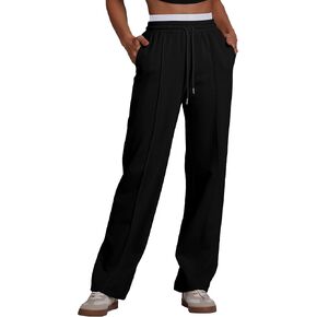 ABOCIW Womens Two Tone Wide Leg Sweatpants Fleece High Waisted Baggy Sweat Pants Drawstring Athletic Joggers