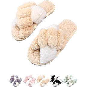 Cozy House Slippers for Women for Indoor and Outdoor Fuzzy Slip On Womens Slippers with Cross Band Open Toe Soft Plush Fleece House Shoes