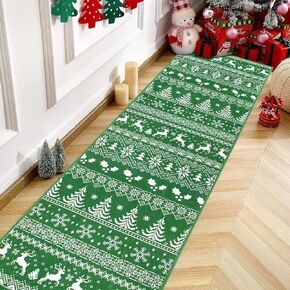 Cekene Christmas Runner Rugs for Hallway 2.1x8 Non Slip Washable Long Kitchen Runner Rug Low Pile Laundry Room Rug Soft Floor Carpet Runner for Entrance Bedroom Bathroom Party Xmas New Year