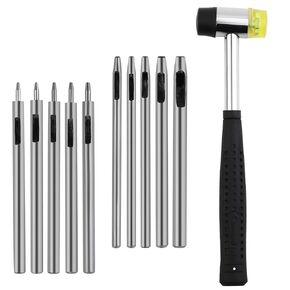 10 Pcs Leather Hole Punch Tool Set, 0.5mm-3.5mm Round Hole Punch Working Tools with Double Head Plastic and Rubber Hammer for Leather Belts, Canvas, Watch Band, and Other Leather Projects