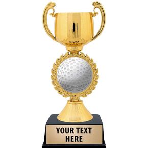 Crown Awards Personalized Golfball Trophy, 7.25" Gold Cup Golfball Trophies with Free Custom Engraving Prime