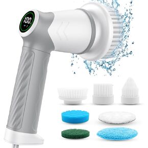 Electric Cleaning Brush 2024 Update,Power Scrubber with 7 Replacement Heads, Intelligent Shifting, Digital Display, Handheld Scrubbers for Cleaning Bathroom, Tub, Tile, Floor, Car/Blue
