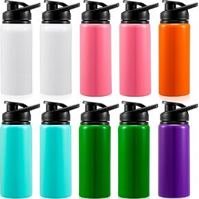 10 Pcs Aluminum Water Bottle 17 Oz Reusable Bike Water Bottles Snap Lid Metal Water Bottle Lightweight Portable Sports Water Bottle Leak Proof Gym Water Bottle for Travel Camping Hiking (White)