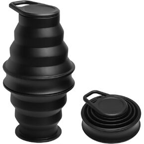 Collapsible Silicone Water Bottle - Foldable, Lightweight, and BPA-Free | 500ml (17oz) Reusable Leakproof Bottle for Camping, Travel, and Gym | Compact & Durable with Carabiner - Black