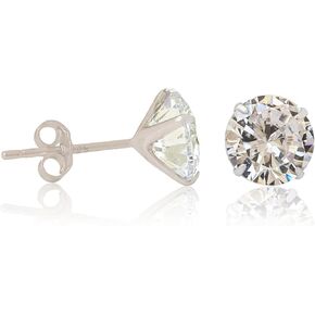 925 Sterling Silver 8mm White Cubic Zirconia Stud Earrings Round Brilliant Cut
