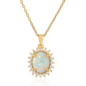 Sterling Silver 18K Gold Plated Large Pendant Created White Opal Cubic Zirconia Necklace or Earrings